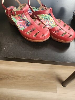 Alegria T-Strap Wedge Sandals with Floral Insole